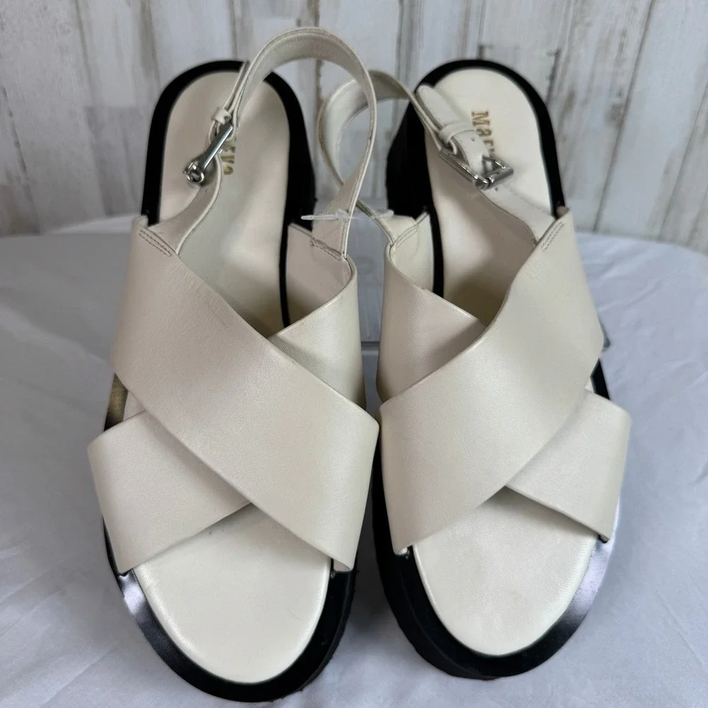 Anthropologie Maeve Cross Strap Chrissy Platform Sandals Cream Slingback 10.5/41